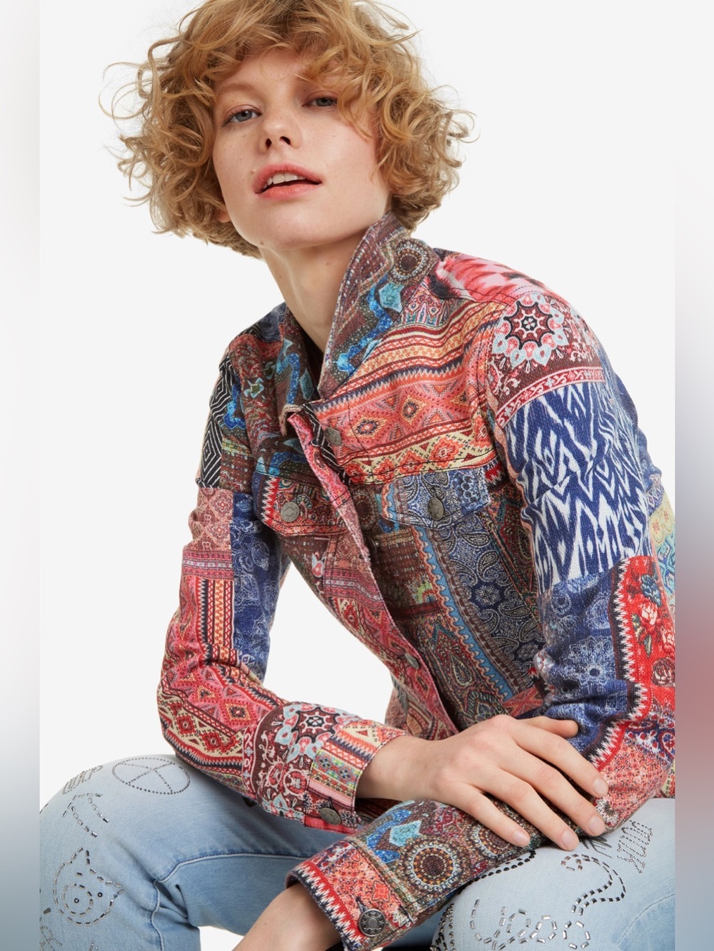 DESIGUAL KIONA COTTON JACKET Size 46 XXL Bohemian Patchwork Streetwear 70s Boho